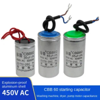 CBB60 aluminum shell 4/ 6/8/10/12 /20/25/30/35/40/45/50/60UF 450V motor washing machine dehydrator water pump start capacitor