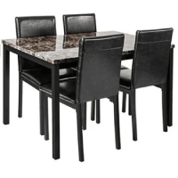 Furniture 5 Piece Metal Dinette Set Include 1 Faux Marble Top Dining-Table+4 Black Dining Chair Seats