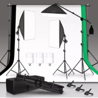 Photography Kit Background Frame Support Softbox Lighting Photo Studio Equipment With 3Pcs Backdrop And Cantilever Tripod Stand