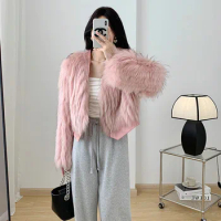 Pink Fur Coat for Women's High Waisted Mink Fur Coat
