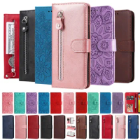 Flip Leather Case For Samsung Galaxy S21 Fe S22 S23 Plus Ultra Card Wallet Phone Book Cover Zipper Solid Color Embossing Housing