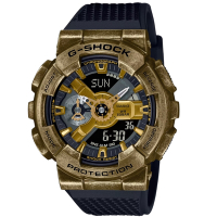 CASIO 卡西歐  G-SHOCK 復古未來銅色質感 金屬錶殼 人氣雙顯 黑X金_GM-110VG-1A9_48.8mm