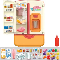 Kitchen Toys Fridge Refrigerator with Ice Dispenser Pretend Play Appliance for Kids, Play Kitchen Set with Kitchen