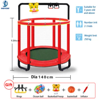 Diameter 1.4m Trampoline With Guard Net For Kids Trampolines Jump Bed Children Indoor Fitness Exercise Family Toys Birthday Gift