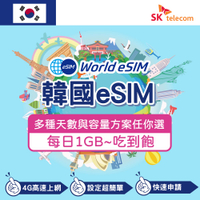 韓國 eSIM 上網卡 3~30天 每日1GB~吃到飽方案任你選 降速吃到飽 4G高速上網 SKT 手機上網 韓國漫游旅游卡 日商公司品質保證