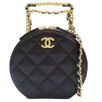 【二手名牌BRAND OFF】CHANEL 香奈兒 黑色 羊皮 圓餅 鍊帶 肩背包 AS3759
