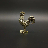 Cặp gà trống và gà mái nhỏ bằng đồng thau nguyên chất, đồ trang trí nhỏ, gà trống lớn, gà mái già