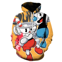 3D Print Cartoon Cuphead Mugman Pullover Hoodies For Men Long Sleeve Kids Sweatshirt Clothes Mens Oversized Anime Hoodie