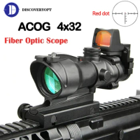 DISCOVERY ACOG 4X32 With RMR Real Fiber Optics Red Dot Sight Illuminated Chevron Glass Etched Reticl