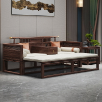 家具 新中式木實木羅漢床中式客廳小戶型推拉伸縮躺椅沙發WJ1522