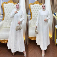 SOVIA, gamis abaya putih Sovia bahan ceruty babydoll premium dikombinasikan dengan wollpeach menamba
