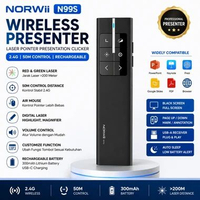 NORWII N99S Wireless Presenter Laser Pointer Presentation Clicker USB A Rechargeable Air Mouse Digit