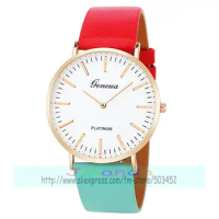100pcs/lot 8404 geneva double color leather watch wrap quartz casual geneva wrist watch wholesale clock