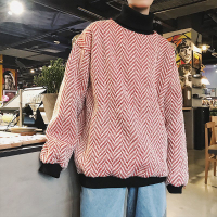 FINDSENSE G6 韓國時尚 復古男街頭上衣加厚加絨高領條紋毛衣