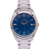SEIKO 藍寶石水晶鏡面不鏽鋼錶帶手錶(SUR525P1)-藍面X銀色/40mm