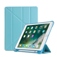 Tablet case for ipad 9.7 2018 smart lether Silicone stand cover case for Ipad 9.7 TPU shell cover case with pencil-holder + gift