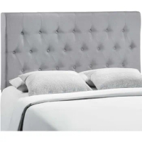 Headboard, tufted button diamond pattern linen gray soft cushion queen headboard, household headboard