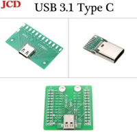 JCD USB 3.1 Type C Connector 24 Pins Female Socket receptacle adapter to solder wire &amp; cable 24P PCB Board support Test Board
