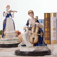歐式陶瓷人物擺件奢華客廳美式西洋女拉大提琴高檔藝術品家居裝飾