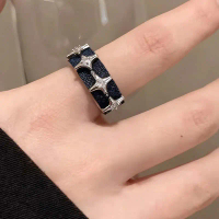 Trending Four-Point Star Ring Rhodium-Plated Minimalist Denim Diamond Jewelry 9999 for Women nhẫn na