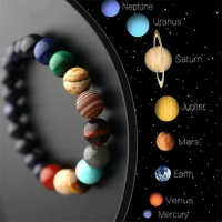 Creative Bracelet of the Eight Planets in the Universe and Galaxy, Natural Stone Elastic Guardian Planet Bracelet