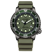 【CITIZEN 星辰】PROMASTER 率性軍綠潛水200光動能橡膠腕錶(BN0157-11X)