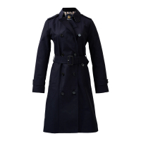 【AQUASCUTUM】CLARENCE BELTED MID LENGTH DB TRENCH 綁帶後扣中長大衣外套(深藍-UK6)