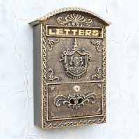 歐式復古創意家居裝飾鐵藝古銅郵箱壁掛式貴族徽標信報箱郵筒信箱