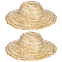 2 Pcs Braided Straw Hat Hand-woven Denim Cap Mini Clothes Ornament Costume Accessories Adornment Hou