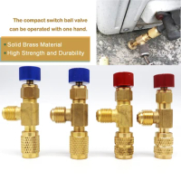 R410A R22 Refrigerant Charging Valve Liquid Safety Adapter Flow Control Ball Valve for R410A R22 Air Conditioner Manifold