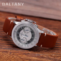Baltany Retro Quartz Men Watch S5050 Seiko VK64 Stainless Steel Sapphire Leather Strap Men Screw-in Chronograpl watches for men