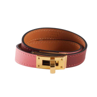 【Hermes 愛馬仕】Kelly Mini雙圈手環(咖粉/金)