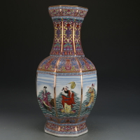 大清乾隆粉彩八仙六方瓶古董古玩收藏真品彩繪花瓶老物件瓷器擺件