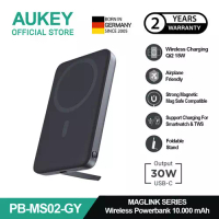 Aukey AUKEY Wireless Powerbank 10000mah USB-C 30W PD Slim Portable PB-MS02-GY