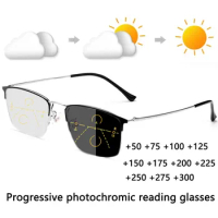 Multifocal Progressive Photochromic Reading Glasses Unisex Outdoor Sports Glasses Automatic Discoloration Goggles Clear +75 125
