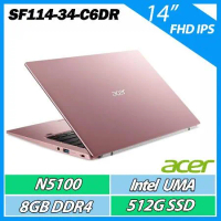 Acer宏碁 SF114-34-C6DR 14吋/N5100/8GB/512G SSD/Win11 網美粉輕薄文書機
