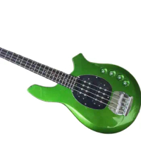 5-string metal green electric bass guitar with active pickup, redwood Fretboard, 24 Frets, black hardware