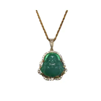 Shiny Natural Stone Maitreya Buddha Pendant Buddha Statue Necklace for Men and Women Buddhist Amulet Jewelry Gift