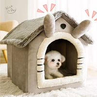 Cat/dog Kennel Semi-enclosed Foldable Pet Bed Removable Portable Cleaning Cat House Dog House Winter Warm Plus Fluffy Dog House