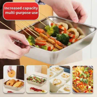Square Plates Set Baking Tray Plate Stainless Steel Pan Deep Tray Grill Fish BBQ Food Container plate set Storage With Lid