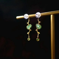 玉髓陽綠葫蘆耳環冰糯種s925純銀鑲嵌耳飾女時尚奢華個性耳環