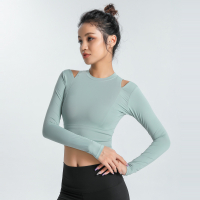 2021 ฤดูใบไม้ร่วงและฤดูหนาวเปลือย alo yoga ชุดโยคะคอกลมแขนสั้นเข้ารูปโชว์สะดือ T เสื้อกีฬาเสื้อผู้หญ