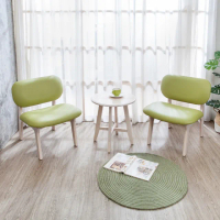 【BODEN】斯頓實木綠色皮餐椅+卡斯納實木圓形小茶几組合(一桌二椅)