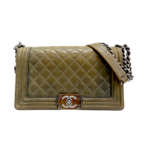 【二手名牌BRAND OFF】CHANEL 香奈兒 棕色漸層 菱格紋皮革 BOY25 肩背包