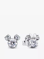 Pandora Disney Mickey and Minnie silhouette sterling silver stud earrings with clear cubic zirconia
