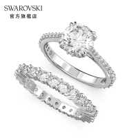 SWAROVSKI 施華洛世奇 Constella 戒指 套裝 (2 個一組)，公主切割, 白色, 鍍白金色