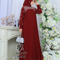 syerra set hijap /gamis ceruty plisket/gamis pesta/gamis wanita kekinian/fashion wanita/gamis origin