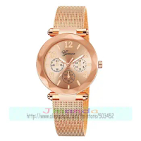 100pcs/lot geneva 686 fashion elegance lady mesh watch geneva brand quartz casual wrist watch for women wholesale clock