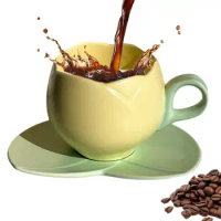 Flower Shape Coffee Mug Flower Tea Drink Mug With Coaster Ceramic Flower Water Cup For Tea Hot Chocolate Family Gathering
