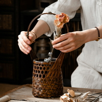 手工竹編花器 日式插花器禪意中式復古花道花瓶花器 花籃客廳擺件